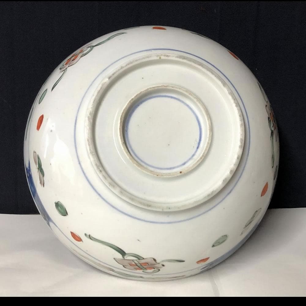 e1315 古伊万里 色絵 鉢 うさぎ 兎 二重高台 色絵鉢