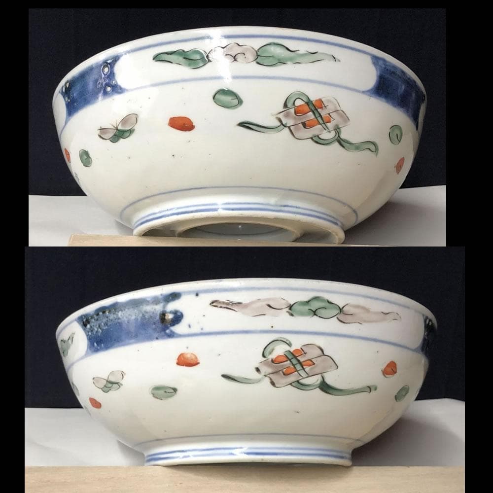 e1315 古伊万里 色絵 鉢 うさぎ 兎 二重高台 色絵鉢