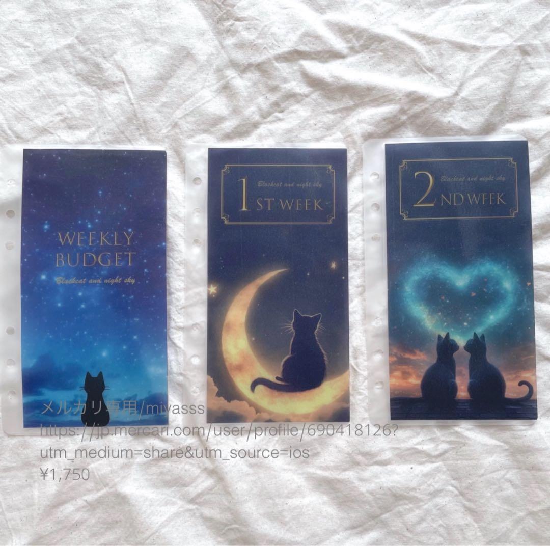 【1750円】貯金リフィル 黒猫と夜空 weeklyリフィル saving