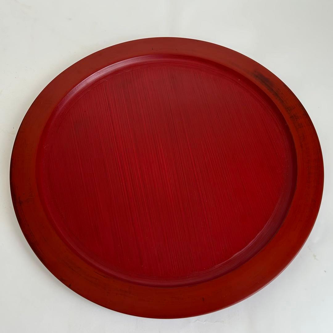 【希少】未使用 木製 漆塗り 刷毛目 さび根来 大皿 お盆 えんじ