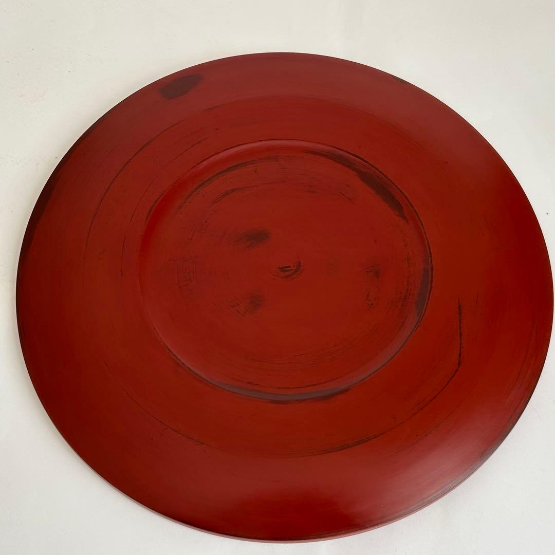 【希少】未使用 木製 漆塗り 刷毛目 さび根来 大皿 お盆 えんじ