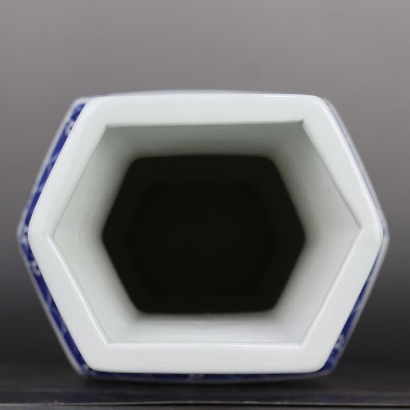 青花海水竜紋六方瓶  装飾品 工芸品 美術品 置物