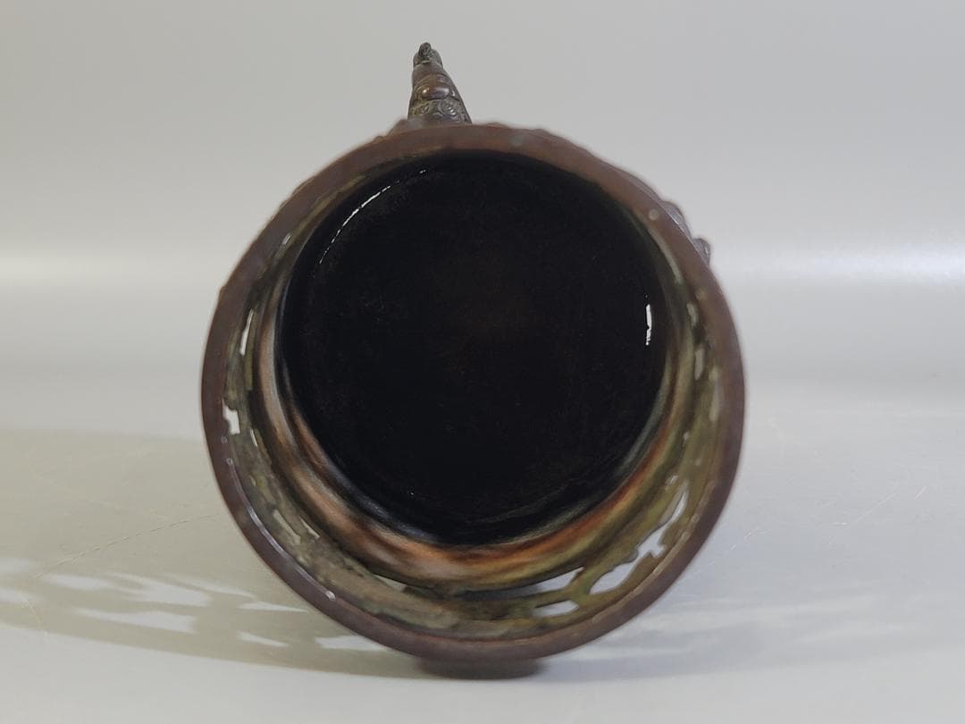 DT309 古い 中国 古銅 筆筒 宣徳年製