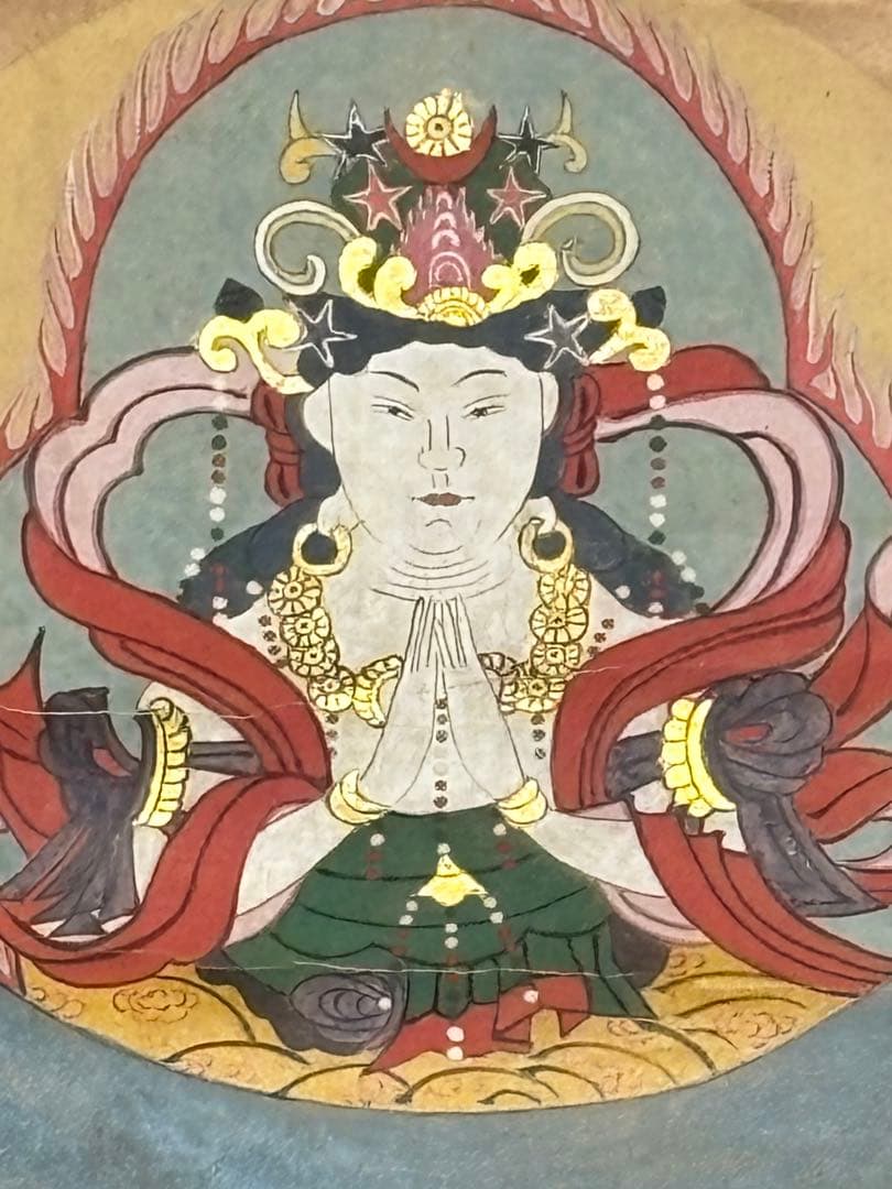 「勢至菩薩彩色木版画」1幅|江戸時代中期頃 仏教美術 仏像 木版刷り 和本