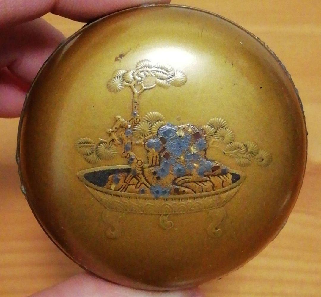 時代　蒔絵　植木　香合　漆箱　仕服付　茶道具