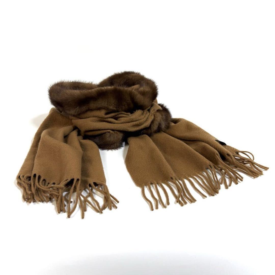 【未使用】FENDI カシミヤミンクマフラー キャメル イタリア製 元箱 タグ付