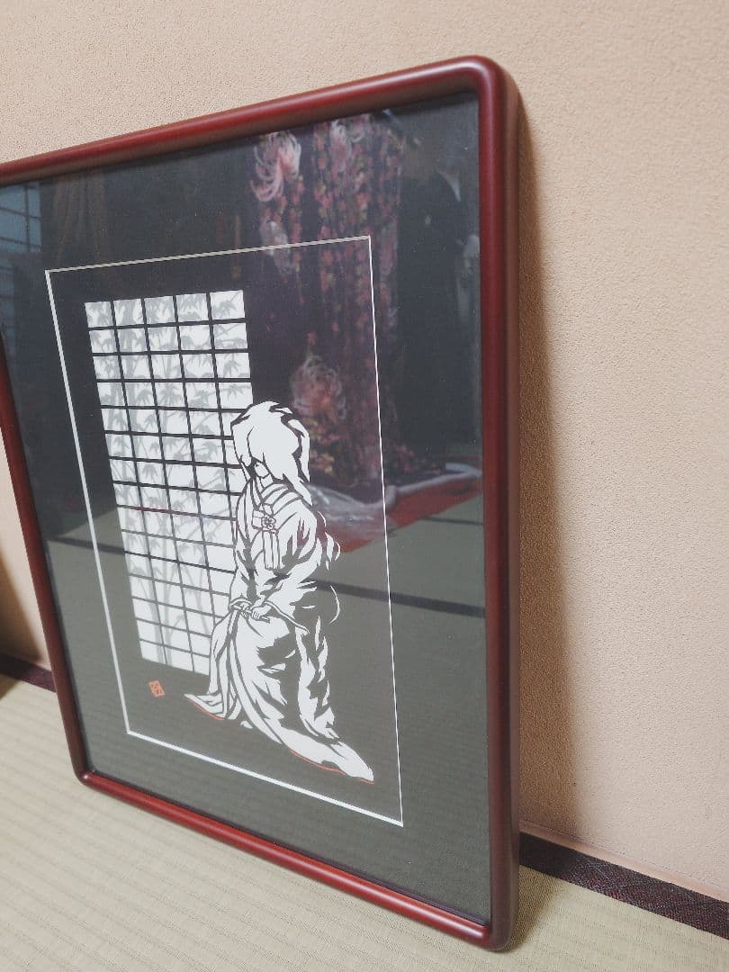 和風シルエットアート 赤フレーム