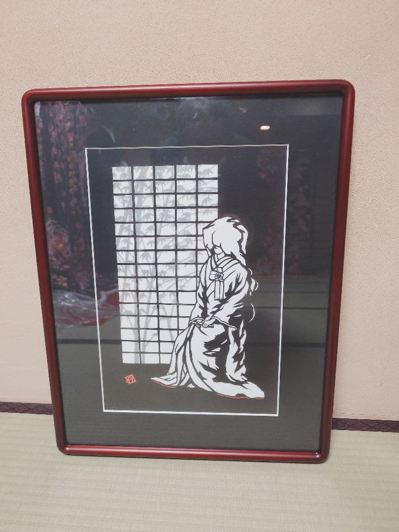 和風シルエットアート 赤フレーム