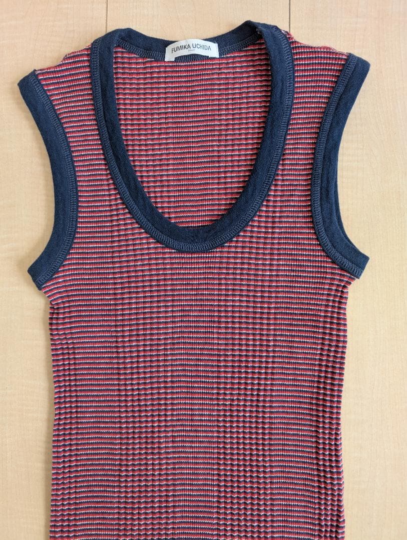 ★美品 FUMIKA UCHIDA ボーダー Uネック リブタントップ Navy
