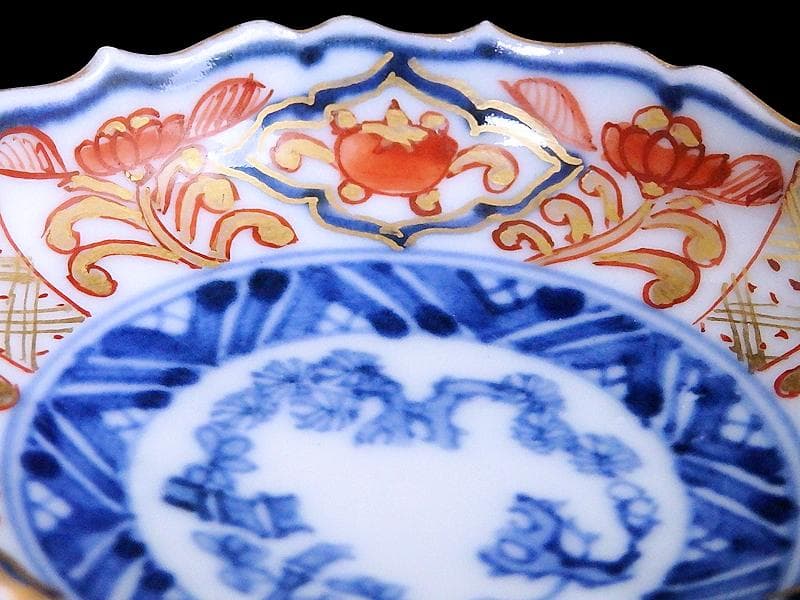 古伊万里　金襴手　花に松竹梅の図　豆皿　E725AS-CYd