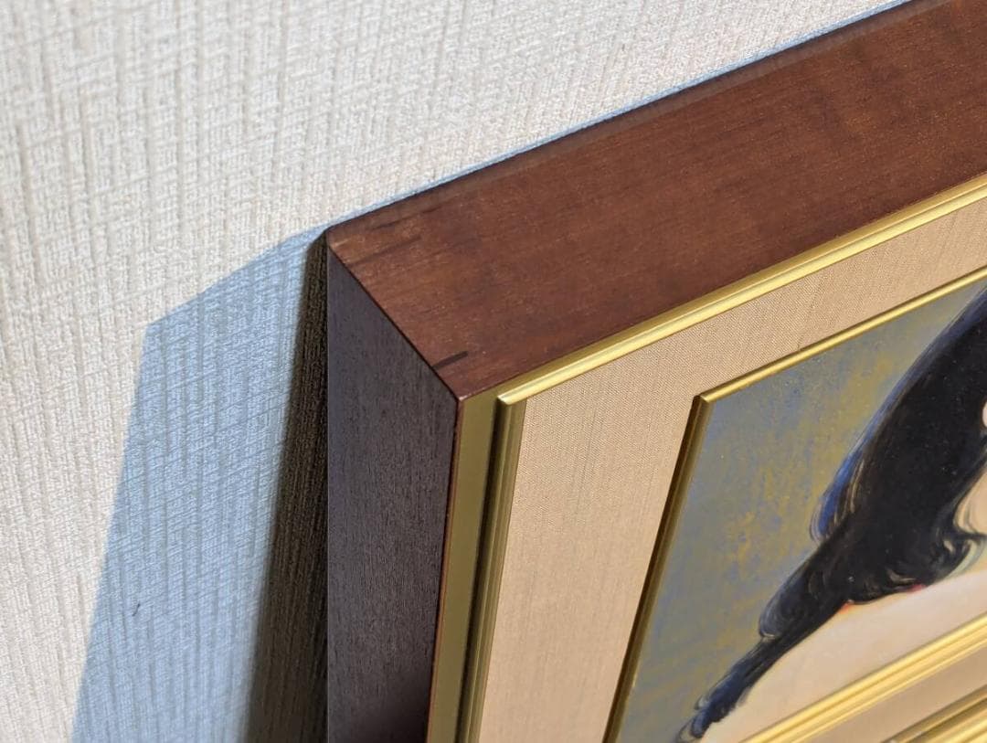 【真作】絵画　石踊紘一　日本画　花椿　良作　金地　美人画　箱・黄袋入　W111