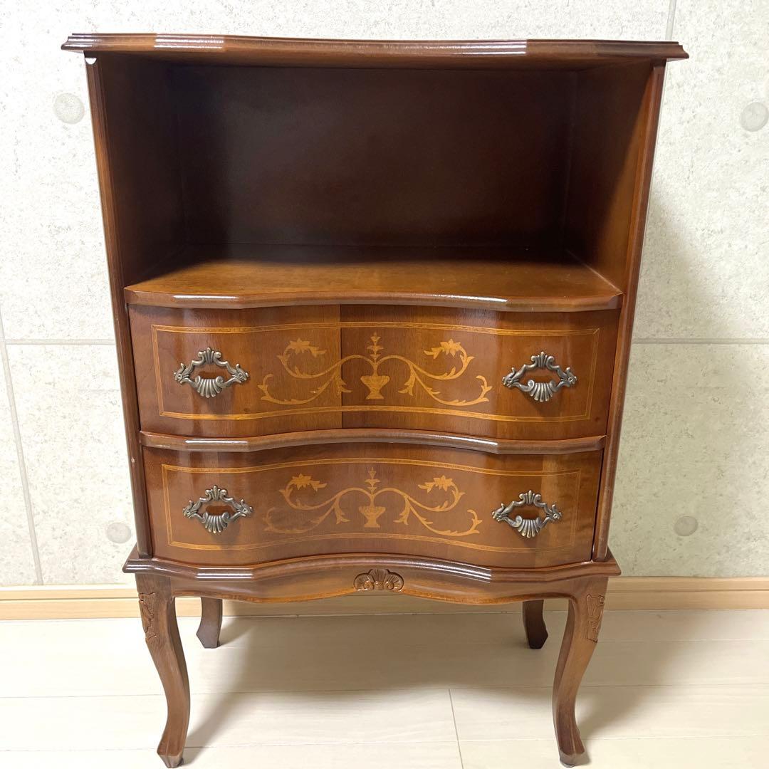 美品　イタリア製　アンティーク　家具　2段　キャビネット　猫足　象嵌　チェスト