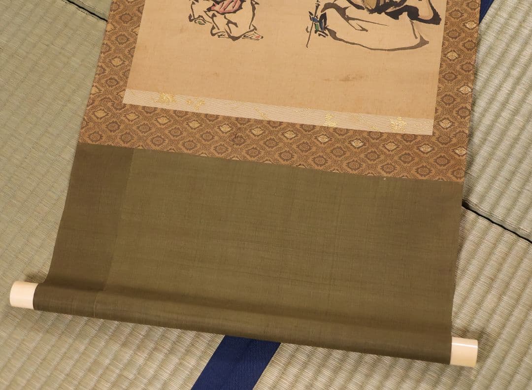 【模写】日本画 台賜如春斎典寿(勝部如春斎) 仙人唐子図 絹本 掛軸 MA834