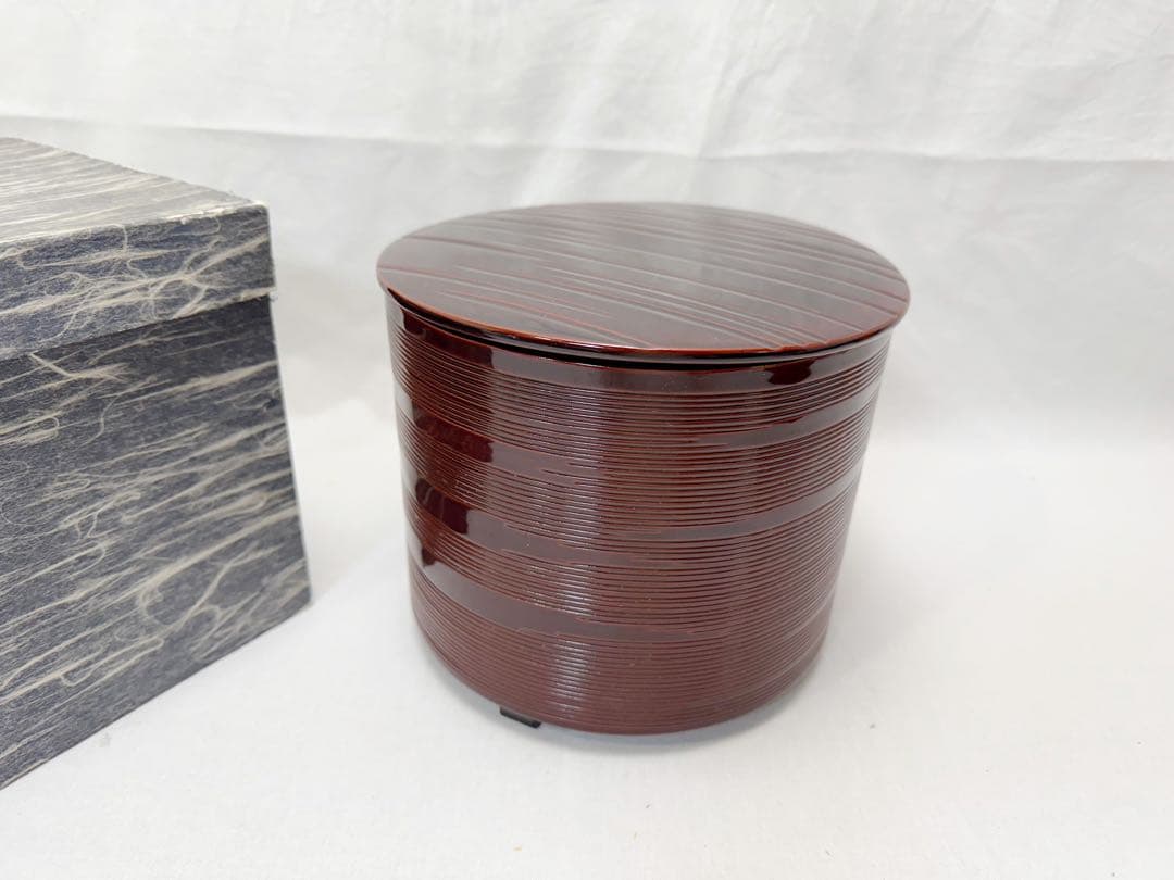 美品 茶道具 中村宗悦作 木製溜塗 曲水指 認得斎好 内黒 元箱