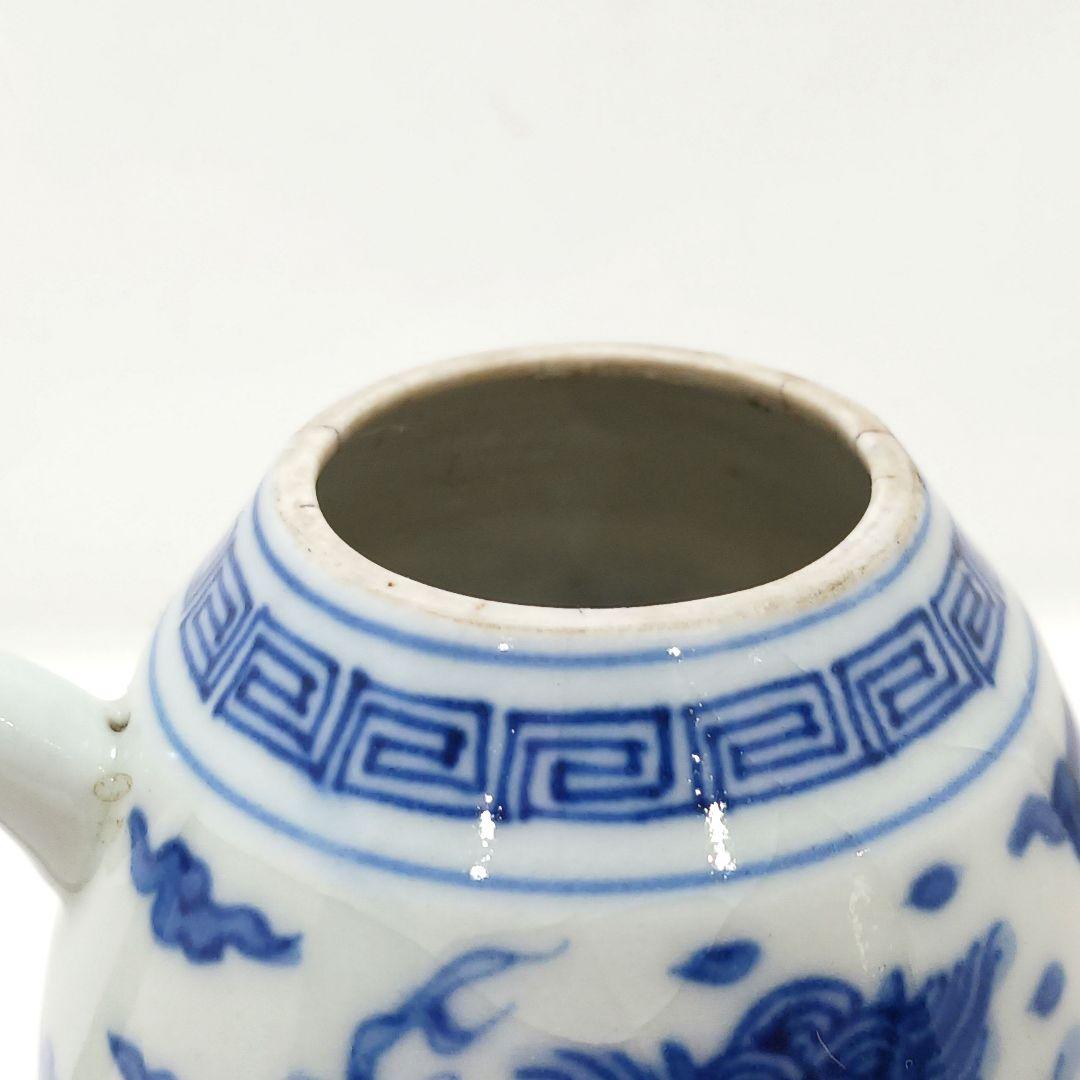 Y2466 清代唐物 新渡 古染付龍細密絵付急須 水注 萬歴年製　ma ten