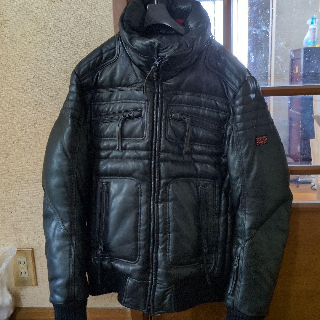 ユニオンジャップシングルライダースダウンジャケットブラックサイズM