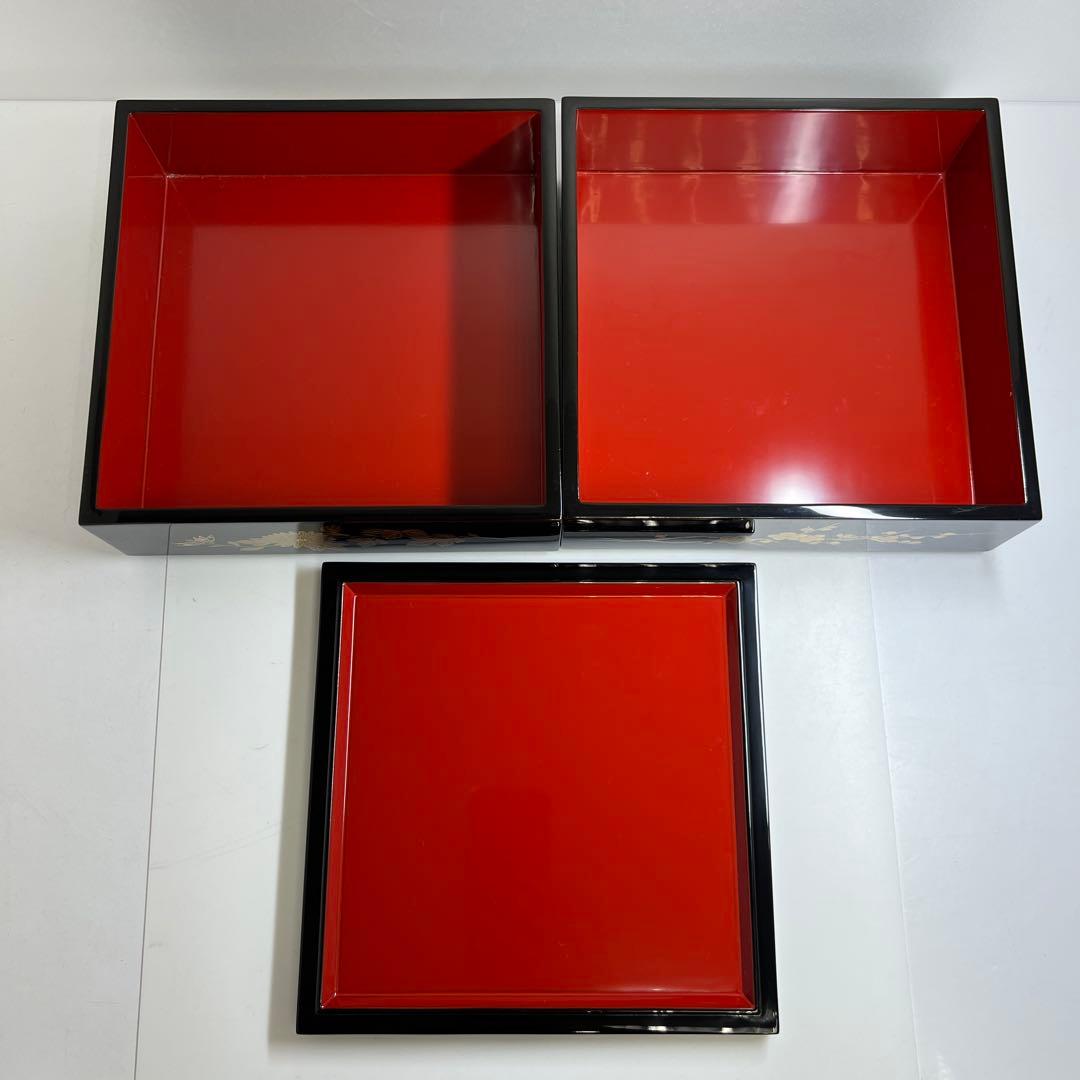 輪島塗　極上蒔絵二段重　蓋無木箱付　東Y7-0922③