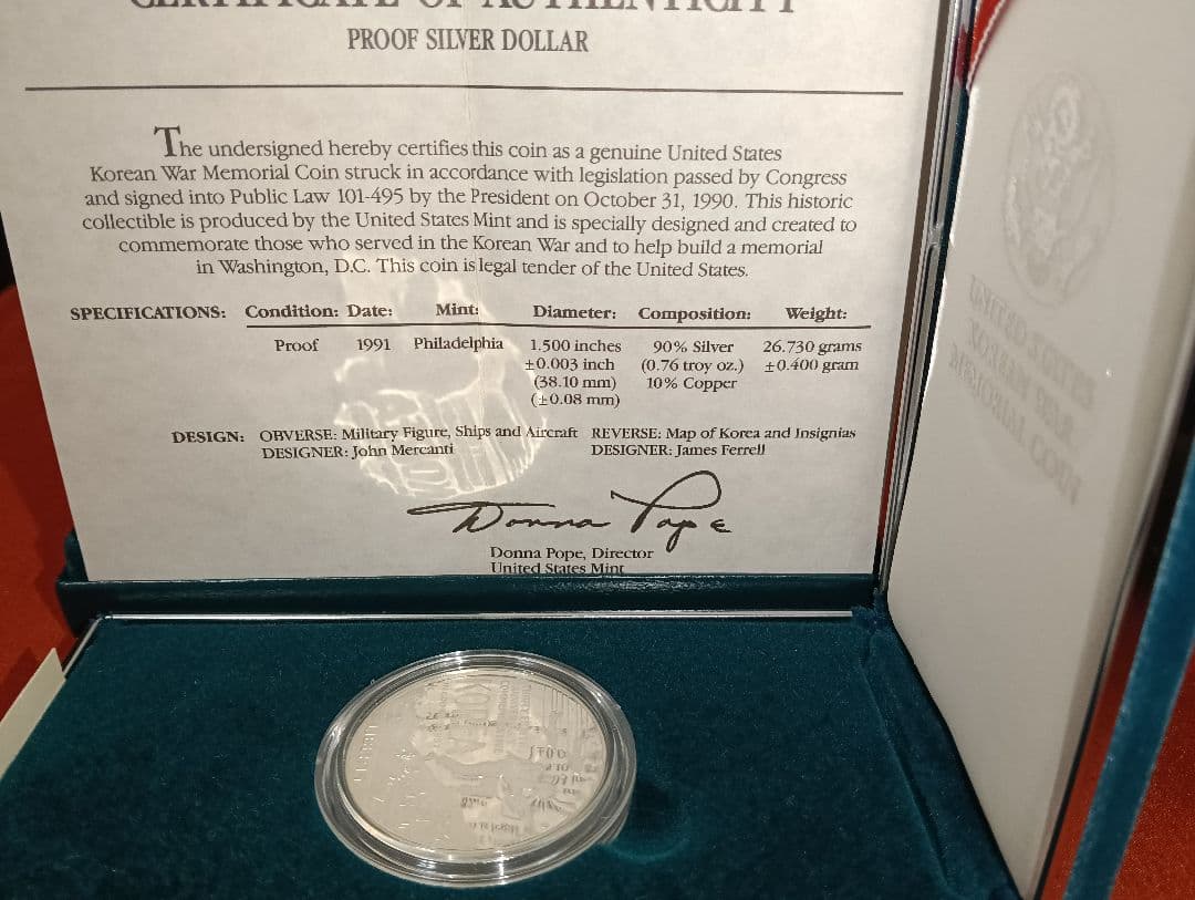 朝鮮戦争追悼記念1＄プルーフ銀貨