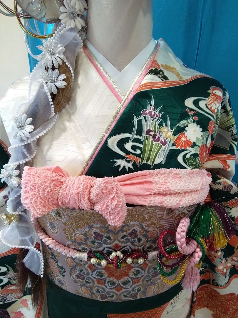 超お買得】振袖フルセット、正絹振袖成人式、重ね衿帯揚げ帯締め、西陣袋帯落款