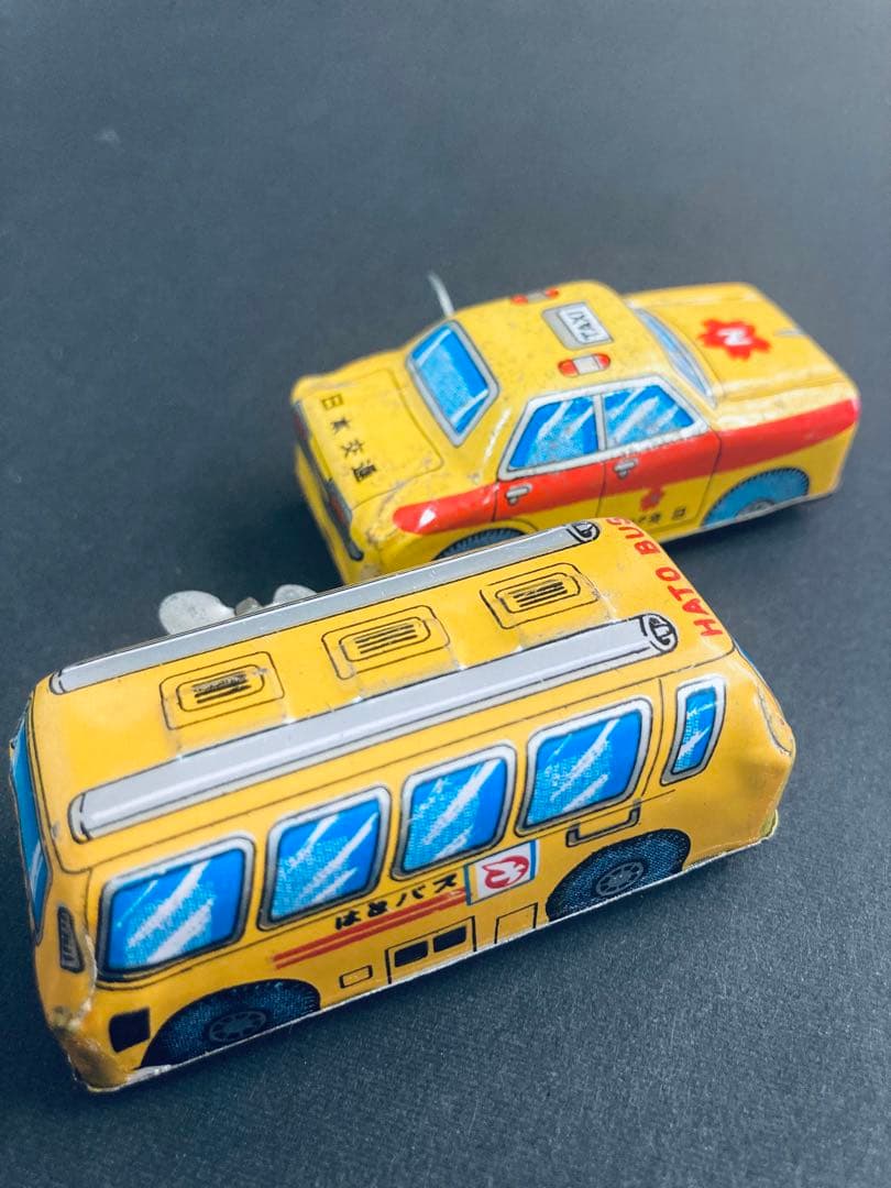 ゼンマイ式のブリキ車2台セット（はとバス・日本交通 日交タクシー）現品限