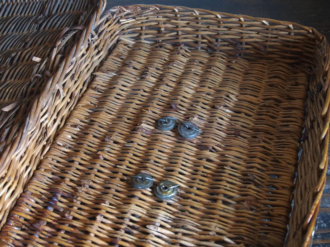 古いバスケット パニエ トランク ピクニック 旅行鞄 収納 欧州/K366