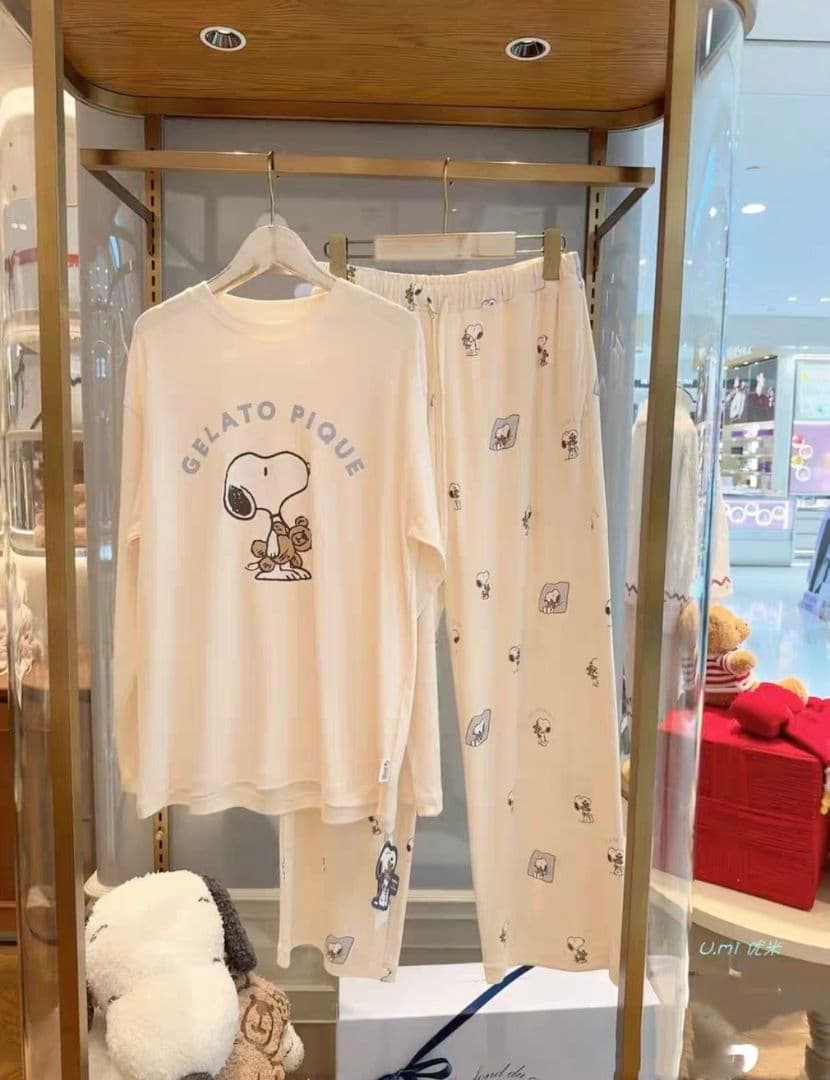 ジェラートピケ×スヌーピー　ワンポイントロンT 　ホワイト　上下セット 15-8