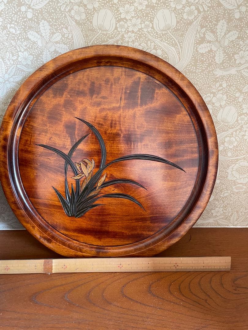 未使用　漆器盆セット 御膳　手彫り花柄