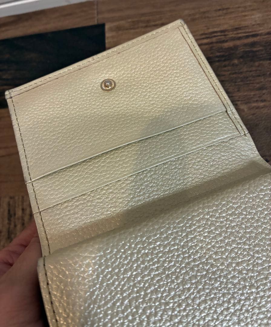 皇居財布　二つ折り財布 がま口 レザー 金色 ゴールド