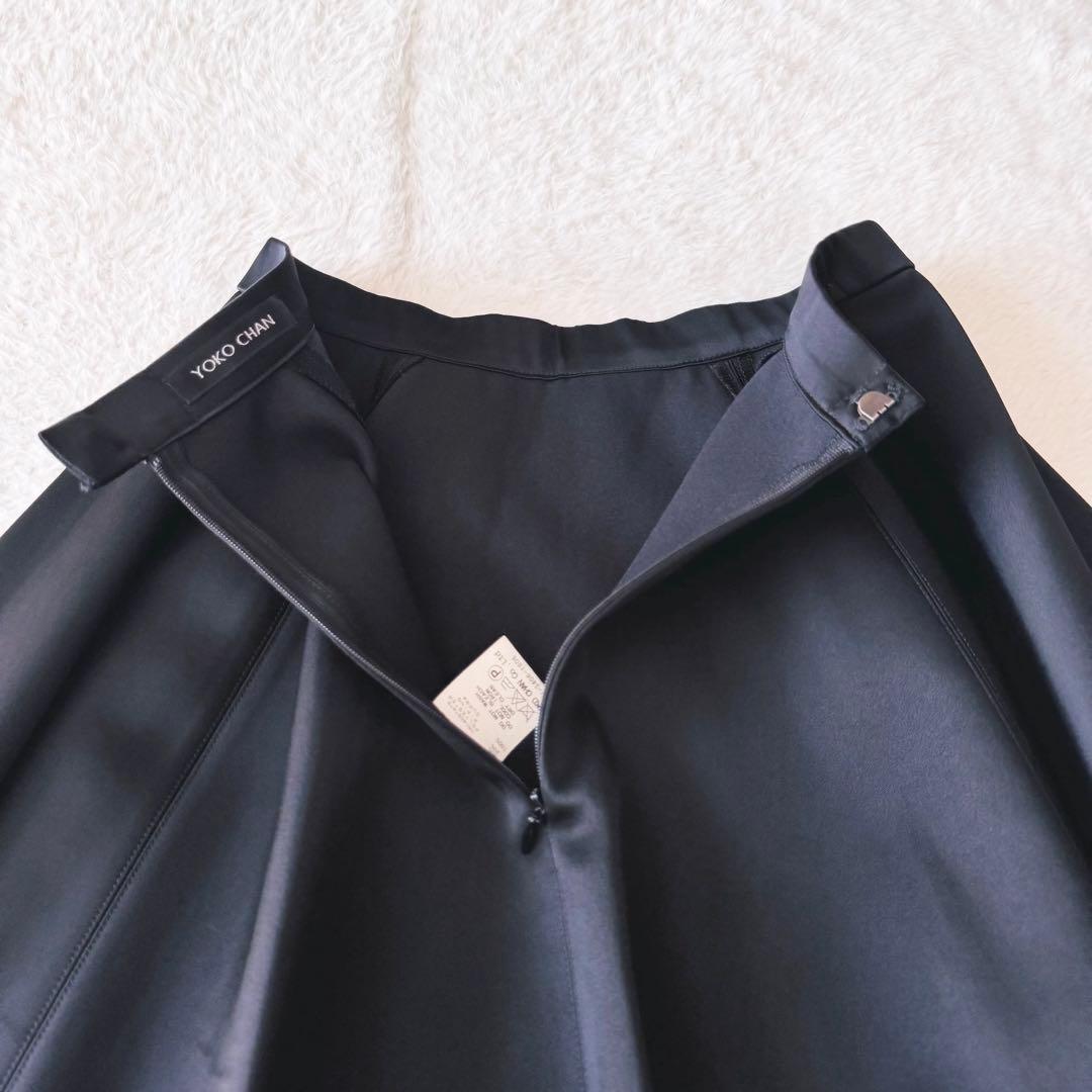 【美品】 ヨーコチャン サーキュラースカート フレア 38 サテン ブラック