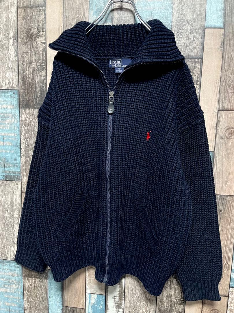 香港製 90s POLO ラルフローレン ドライバーズニット ジャケット 刺繍