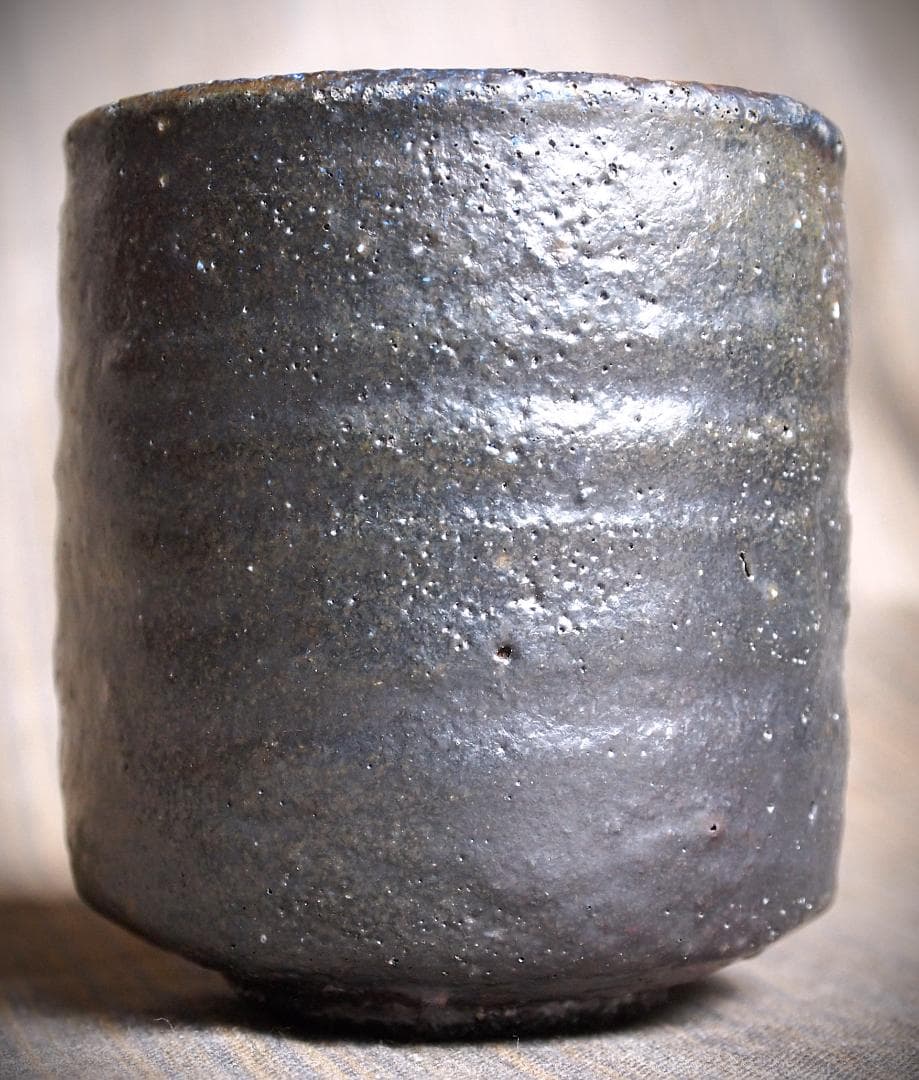 人気作家★森本良信【師：安倍安人】★黒備前【コバルトブルー】湯のみ★合箱