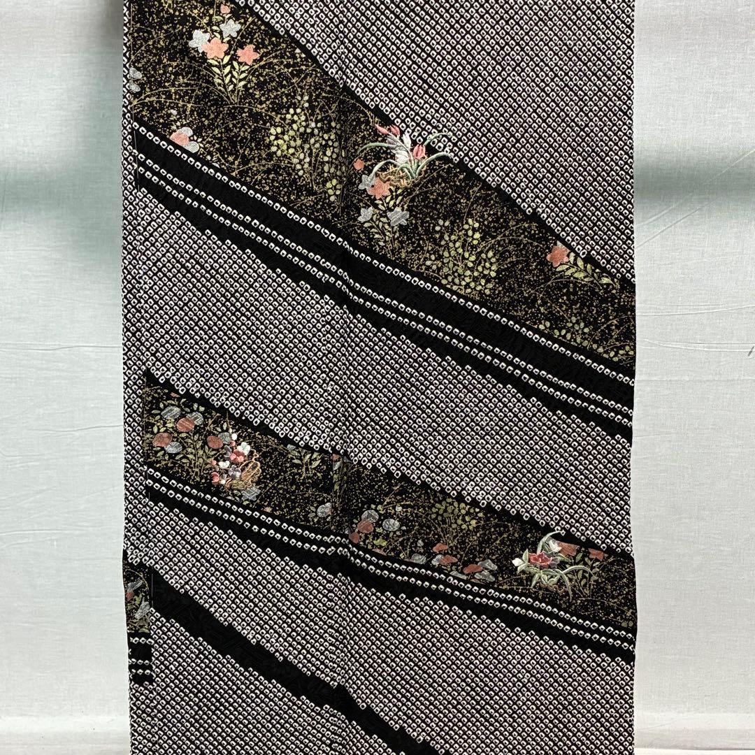 D83訪問着 藤娘きぬたや 総絞り 花刺繍 正絹着物 袷 しつけ糸付未使用極美品