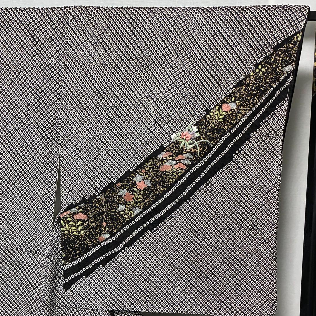 D83訪問着 藤娘きぬたや 総絞り 花刺繍 正絹着物 袷 しつけ糸付未使用極美品