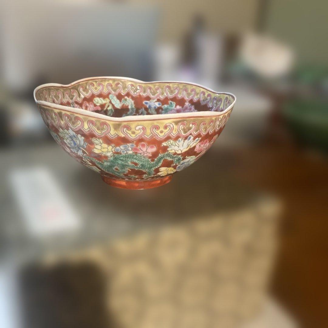 多色花模様陶器ボウル 専用箱付き