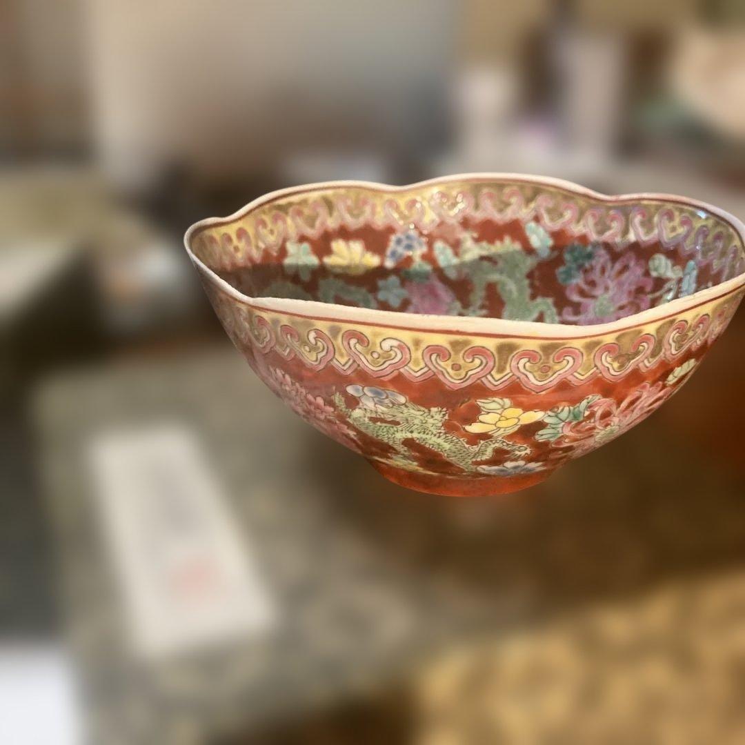 多色花模様陶器ボウル 専用箱付き