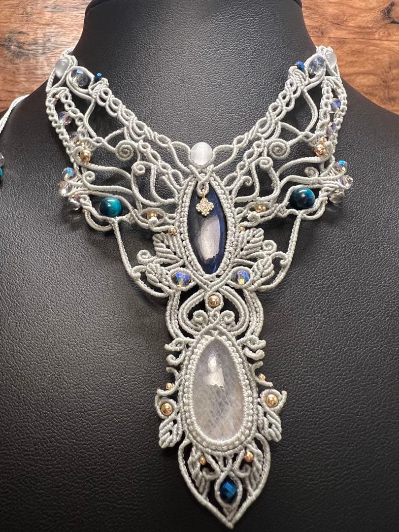 【handmade】マクラメ×ラブラドライト ムーンストーンネックレス