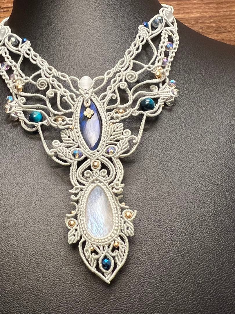 【handmade】マクラメ×ラブラドライト ムーンストーンネックレス