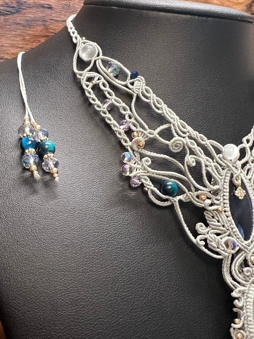 【handmade】マクラメ×ラブラドライト ムーンストーンネックレス