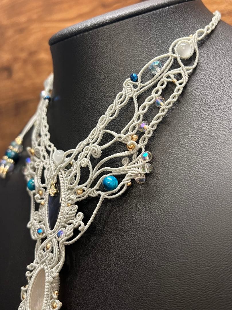 【handmade】マクラメ×ラブラドライト ムーンストーンネックレス