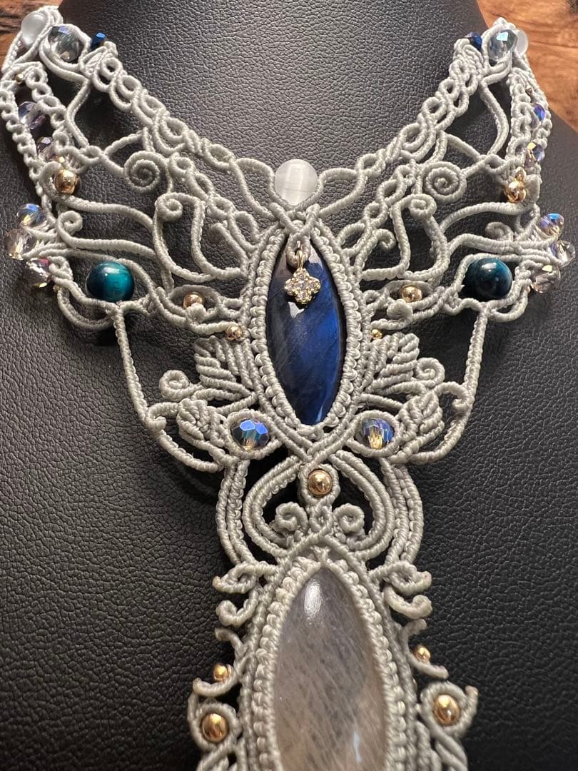 【handmade】マクラメ×ラブラドライト ムーンストーンネックレス