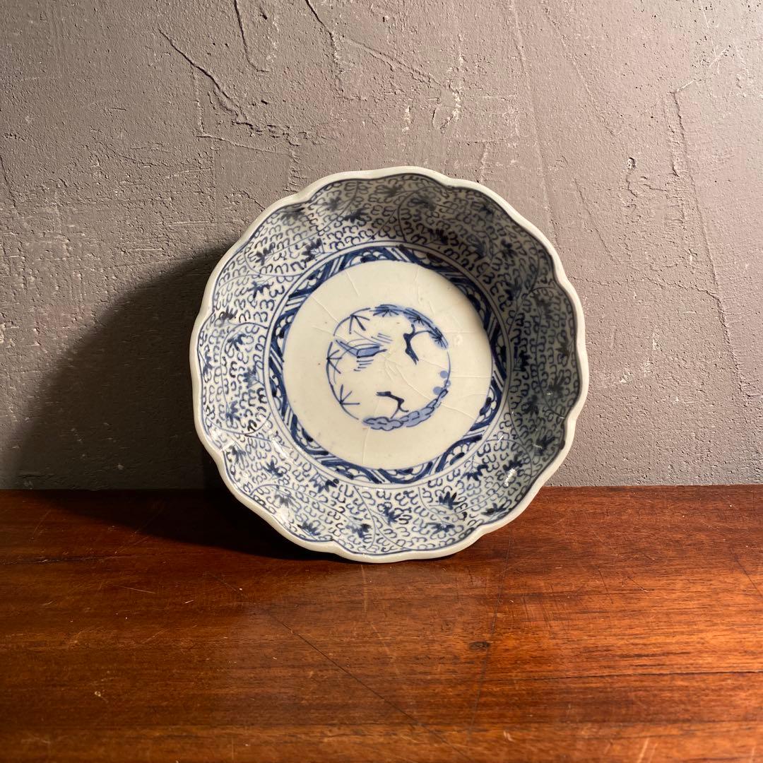 江戸 古伊万里 染付 なます皿 唐草 微塵唐草文 松竹梅 骨董品 器