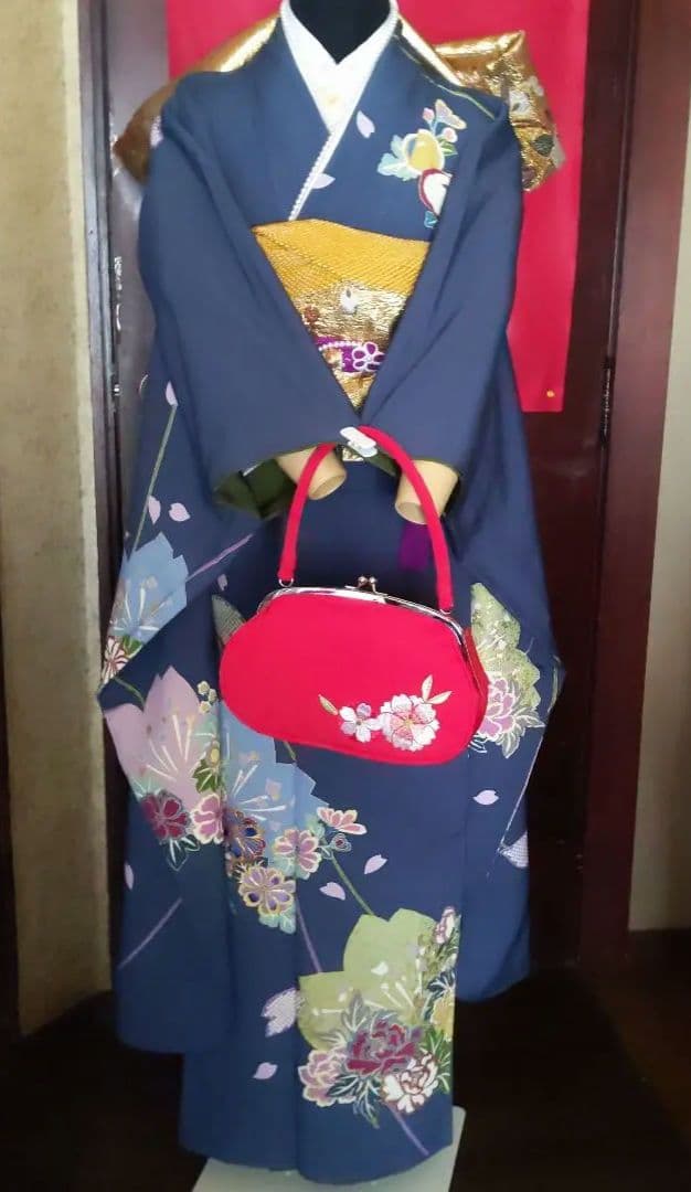 331【最終価格】【落款】【ブルーグレー】【正絹振袖6点フルセット】成人式卒業式