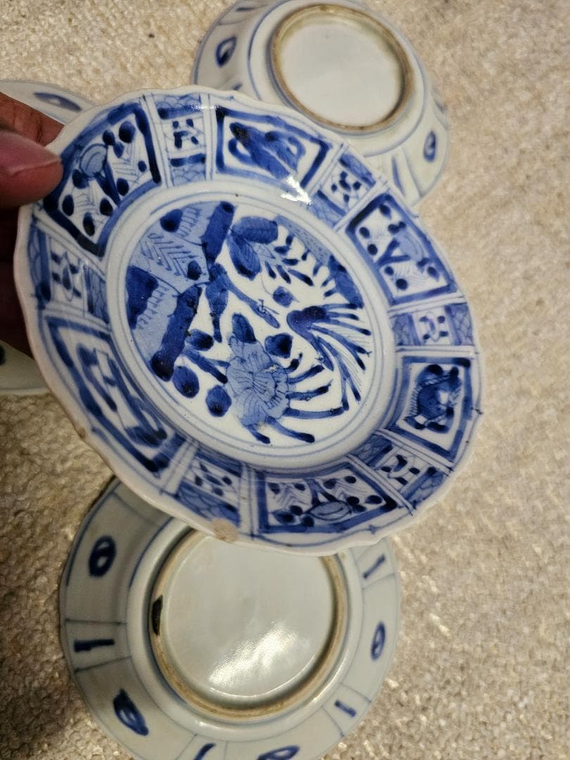 値下げ限界‼️早い者勝ち 新渡品 江戸後期から明治初 芙蓉 花鳥文 9客セット