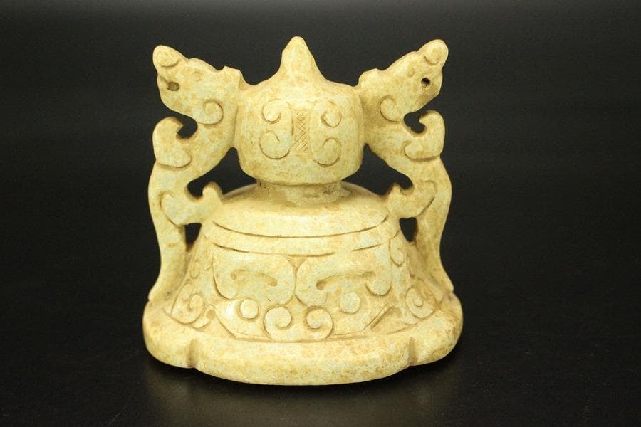 中国美術 砡石 刻 饕餮紋 香炉 置物(ZE575)