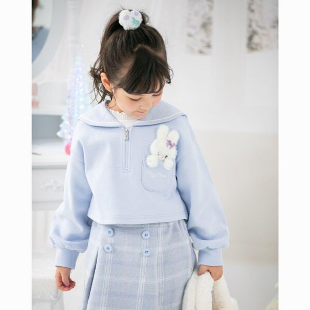 メゾピアノ 短丈セーラープルオーバー＆長袖プチハイネック スカパンセット120