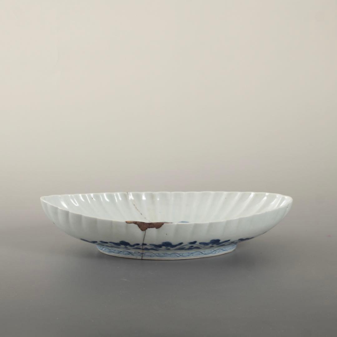 舟形 花筏文様 染付 皿 鉢 古美術 古道具 アンティーク 藍柿手