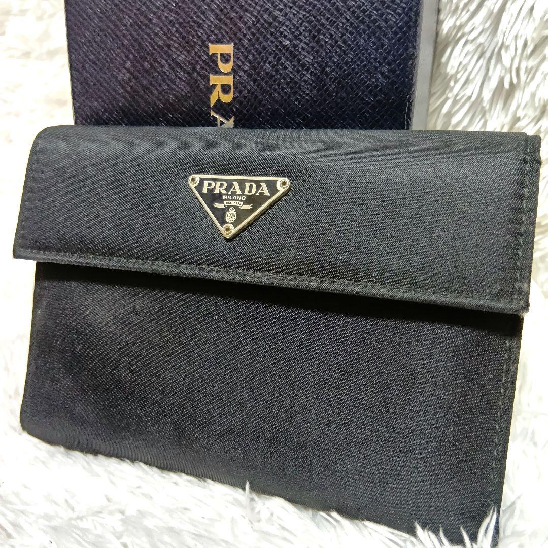 美品　プラダ　三つ折り財布　テスートナイロン　三角ロゴプレート　ブラック　正規品