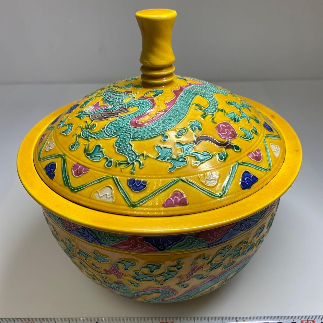 中国美術　龍図蓋物　高さ約20g㎝　東Y7-0331②タヒチ
