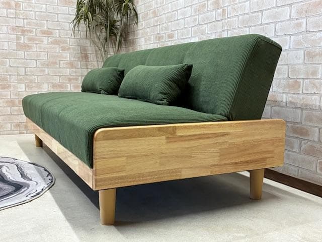 ソファーベッド　ソファ　コーデュロイ　カーキ　北欧風　新品