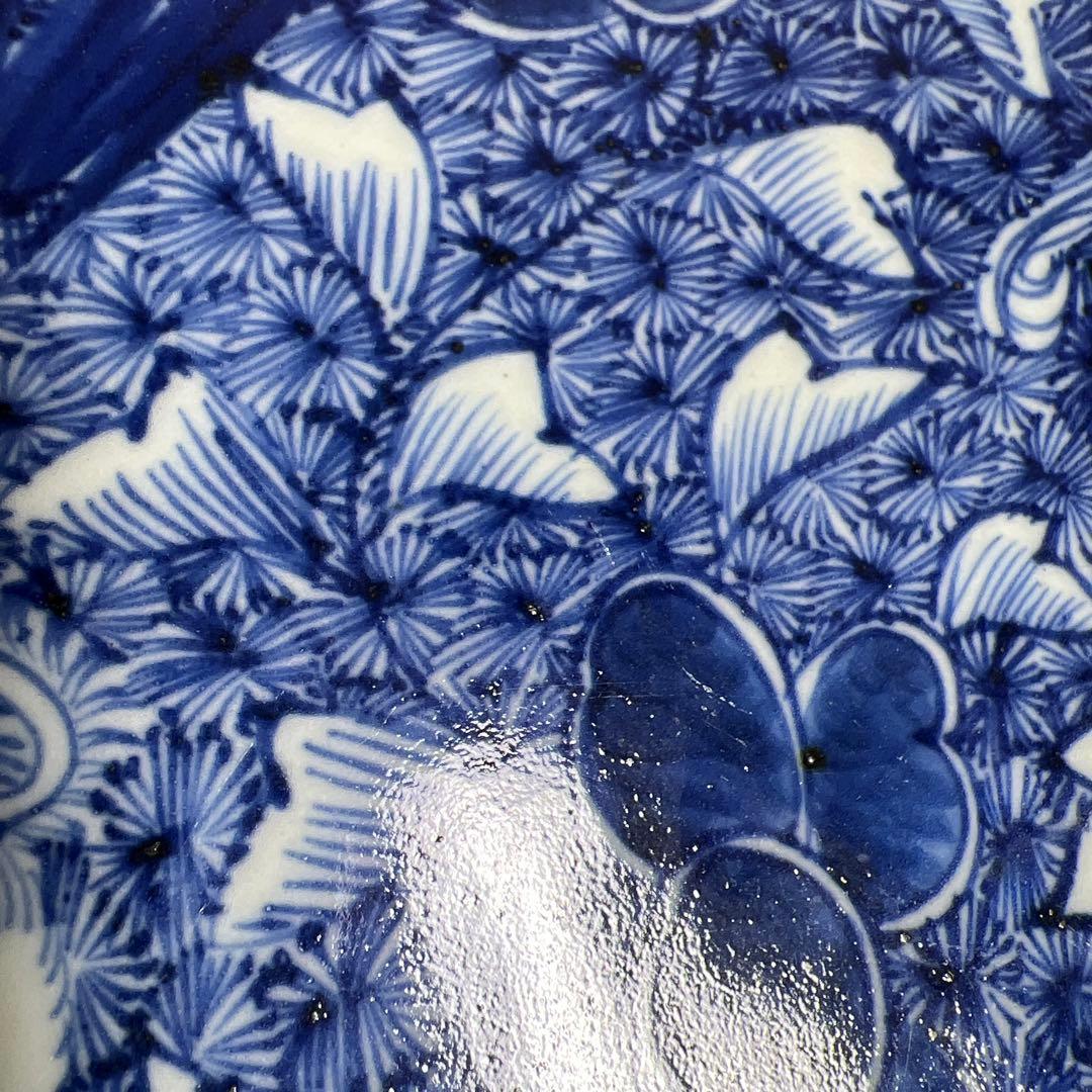 江戸中後期　古伊万里　極美品　染付鳳凰文大皿　約46.5㎝東Y7-1212☆2F